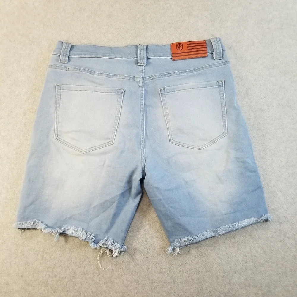 Born Primitive Shorts Mens Extra Large Light Blue Stretch Denim Jean Frayed Hem